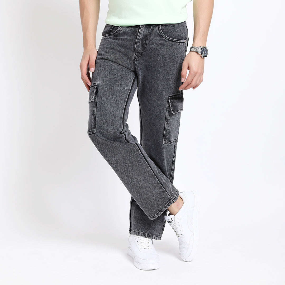 BLACK BAGGY CARGO FIT JEANS 4725-2